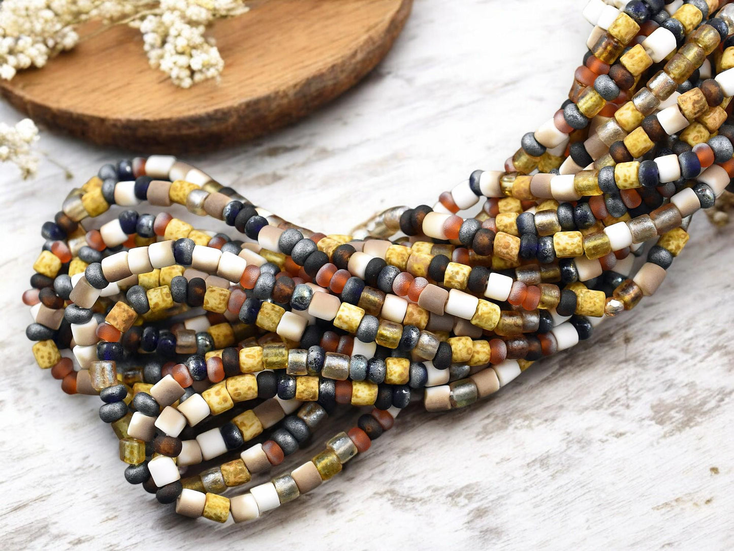 6/0 Aged Matte Honeycomb Tube Picasso Mix Seed Beads (20" Strand)