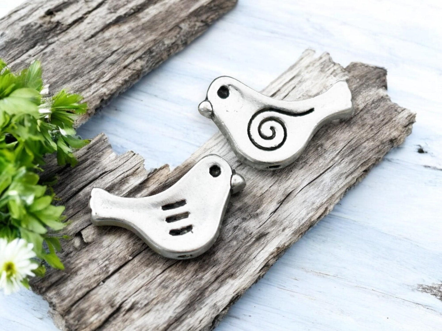 *50* 9x15mm Antique Silver Bird Beads