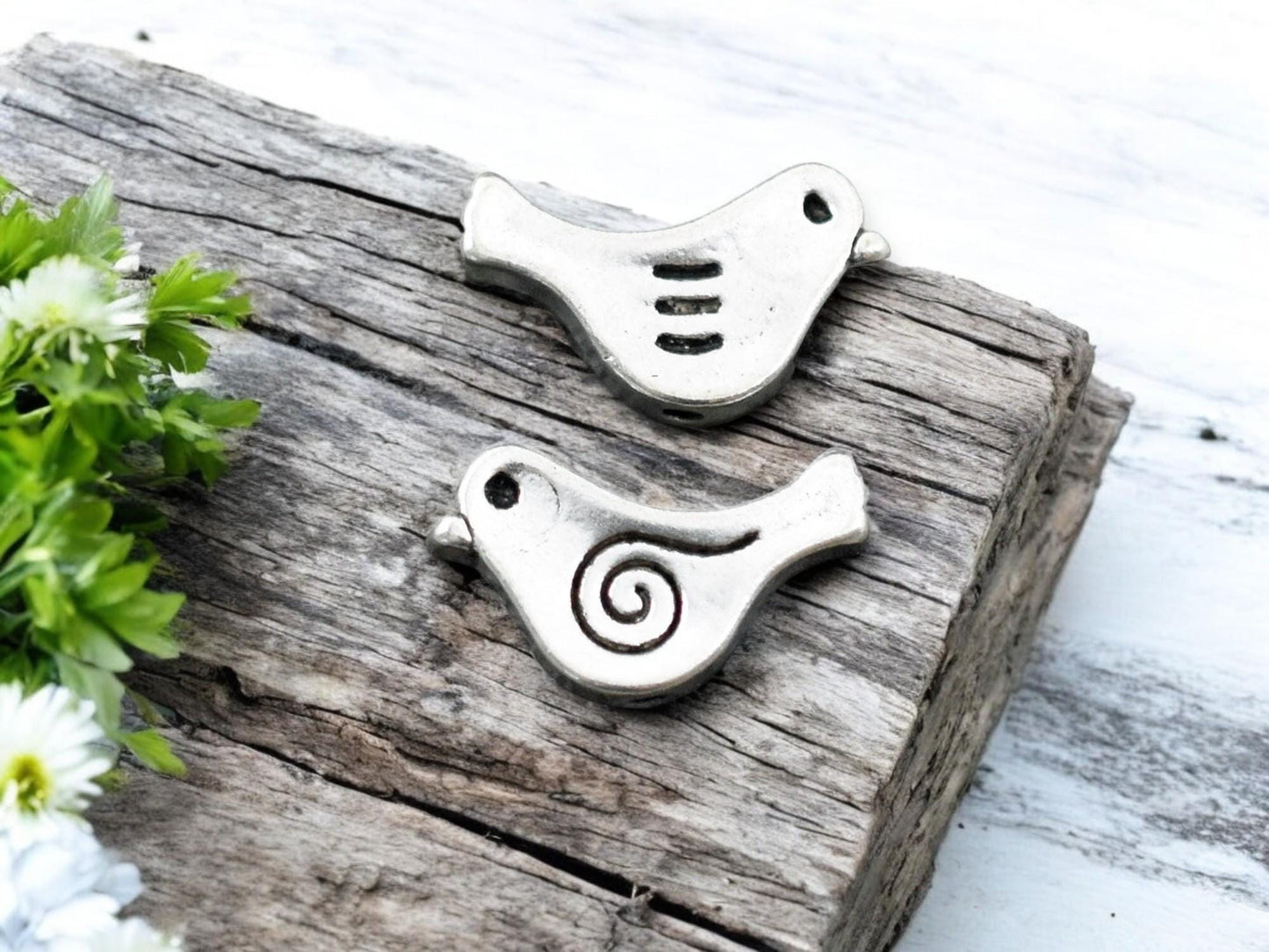 *50* 9x15mm Antique Silver Bird Beads