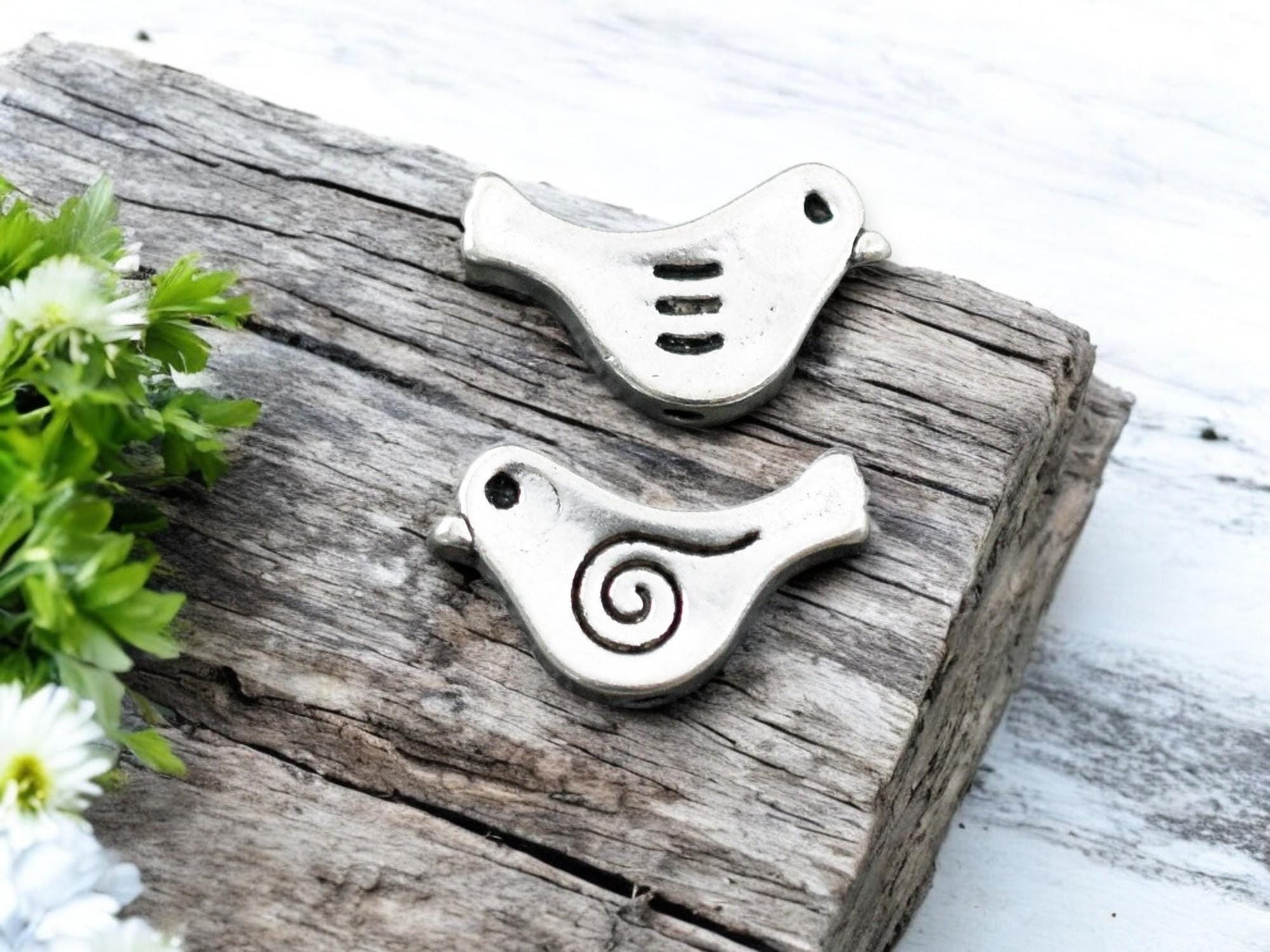 *50* 9x15mm Antique Silver Bird Beads