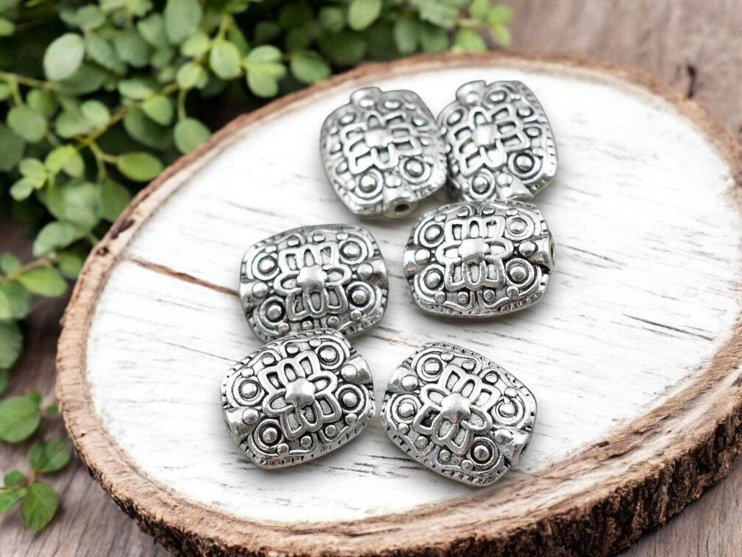 *25* 11x13mm Antique Silver Floral Rectangle Beads