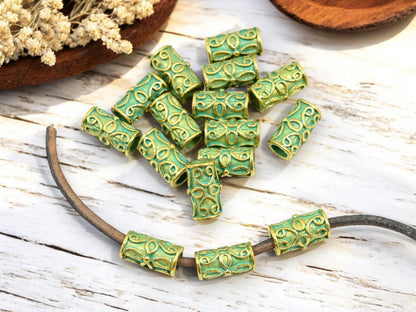 Metal Beads - Patina Beads - Gold Beads - Tube Beads - Spacer Beads - Metal Spacers - 11x6mm - 30pcs - (4054)