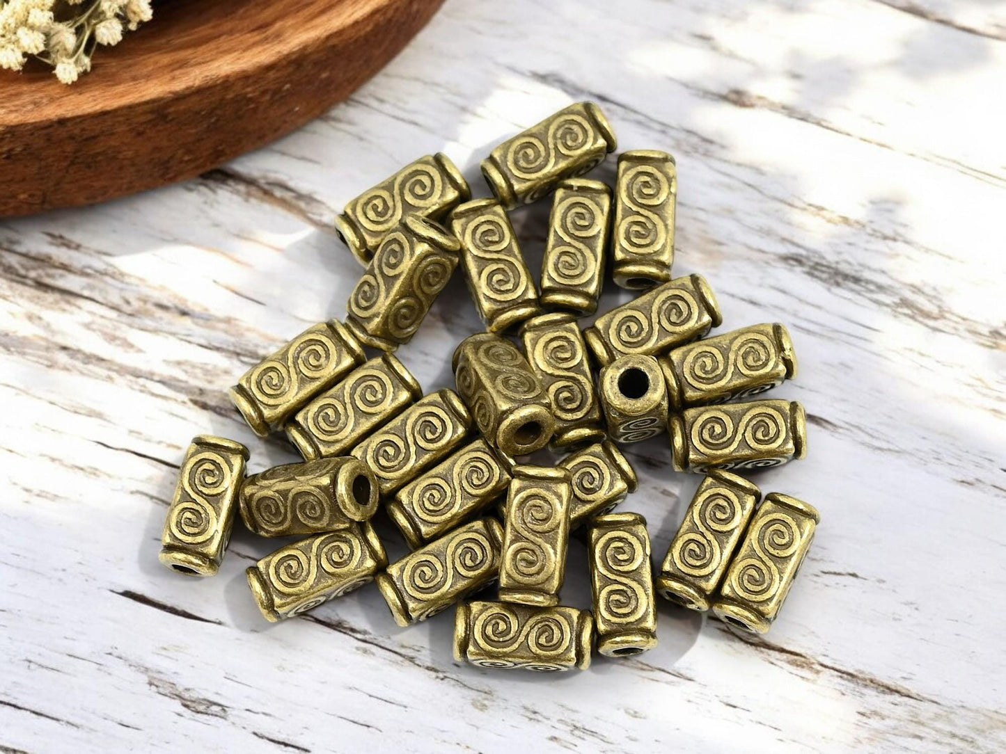 Metal Beads - Bronze Beads - Tube Beads - Spacer Beads - Metal Spacers - 11x5mm - 50pcs - (B109)
