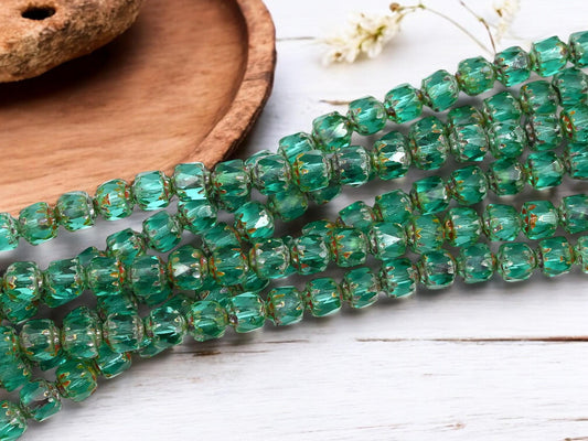 Picasso Beads - Czech Glass Beads - Cathedral Beads - Teal Beads - New Czech Beads - 20pcs - 6mm - (682)