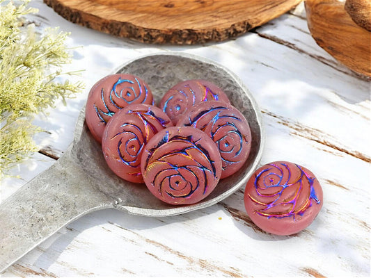Czech Glass Beads - Flower Beads - Floral Bead - Rose Beads - Flower Coin Bead - 17mm - 6pcs - (6114)