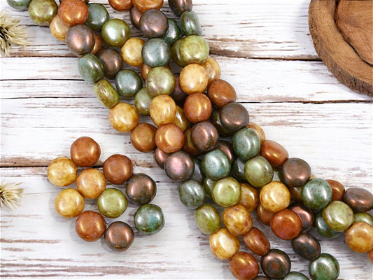 Picasso Beads - Czech Glass Beads - Old Stock Beads - Lentil Coin Beads - 8mm - 20pcs - (B694)