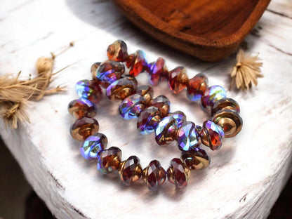 *15* 6x8mm Bronze Washed Blended Ruby Red & Orange Saturn Beads