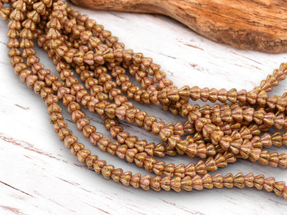 Bell Flower - Flower Beads - Czech Glass Beads - Picasso Beads - Czech Flower Beads - Small Flower Beads - 4x6mm - 50pcs - (B413)