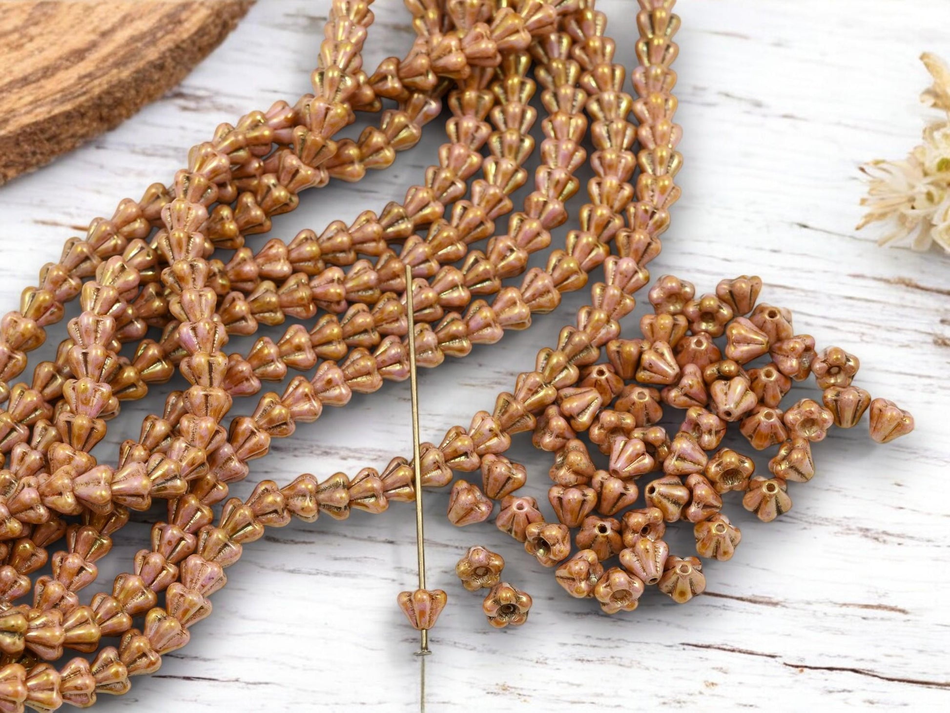 Bell Flower - Flower Beads - Czech Glass Beads - Picasso Beads - Czech Flower Beads - Small Flower Beads - 4x6mm - 50pcs - (B413)