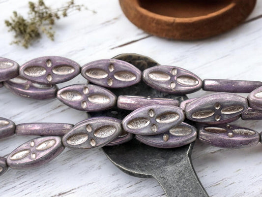 *10* 20x9mm Platinum Washed Purple Marquise Oval Beads