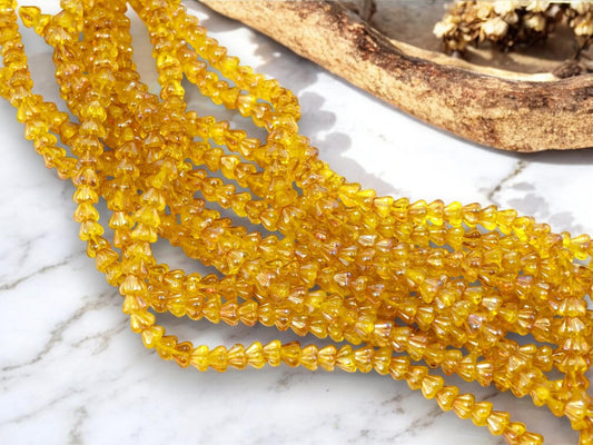 Bell Flower - Flower Beads - Czech Glass Beads - Picasso Beads - Czech Flower Beads - Small Flower Beads - 4x6mm - 50pcs - (B118)