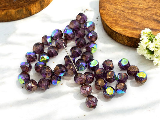 Czech Glass Beads - Picasso Beads - Central Cut - Round Beads - Baroque Beads - 9mm - 15pcs - (3215)