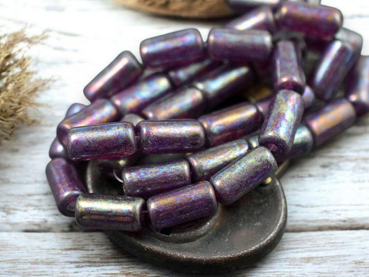 *10* 14x7mm Metallic Purple MOP Large Hole Tube Beads