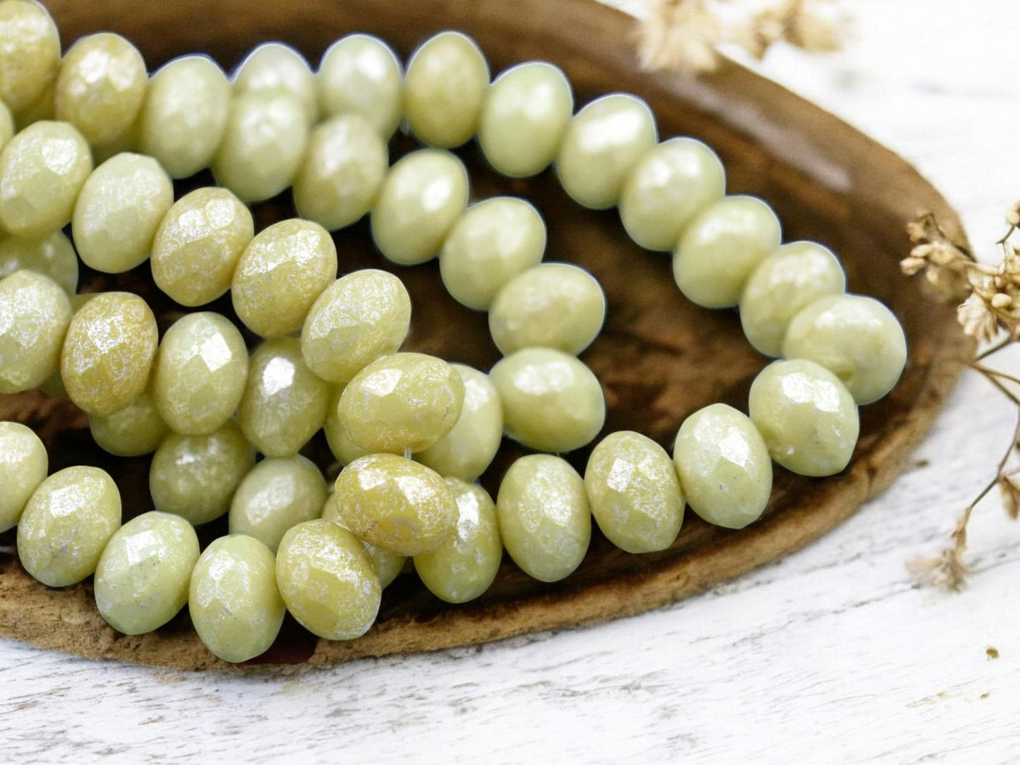 *25* 6x8mm Mercury Washed Yellow Ivory Fire Polished Rondelle Beads