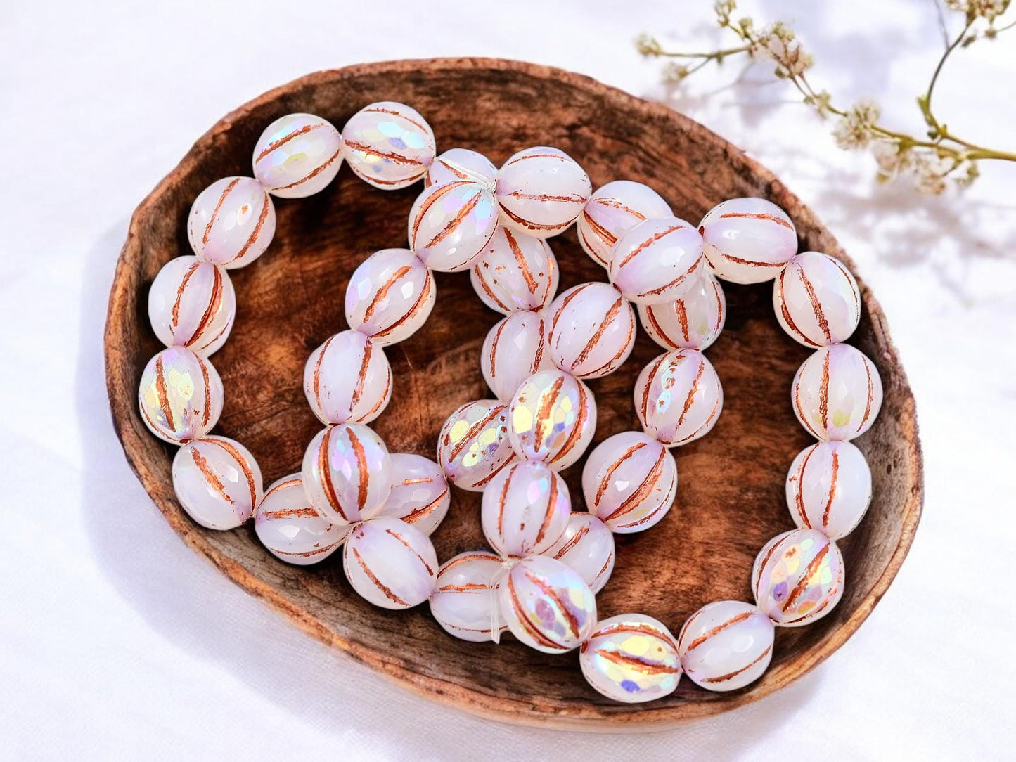 *10* 10mm Copper Washed Crystal Opaline AB Faceted Round Melon Beads