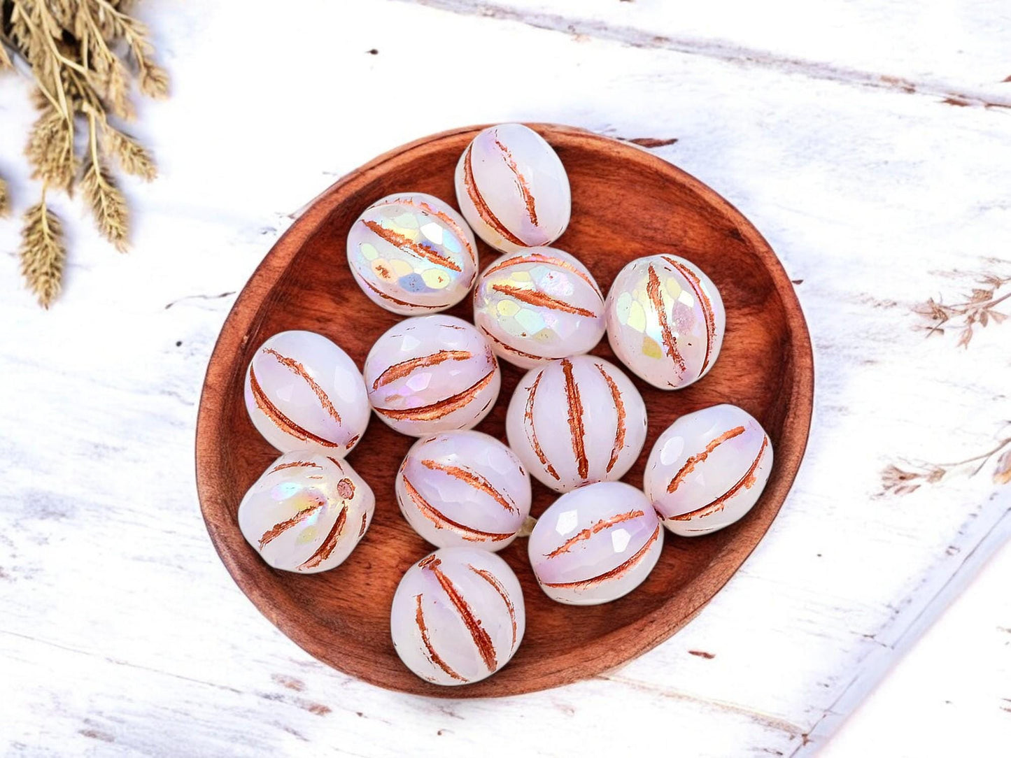 *10* 10mm Copper Washed Crystal Opaline AB Faceted Round Melon Beads