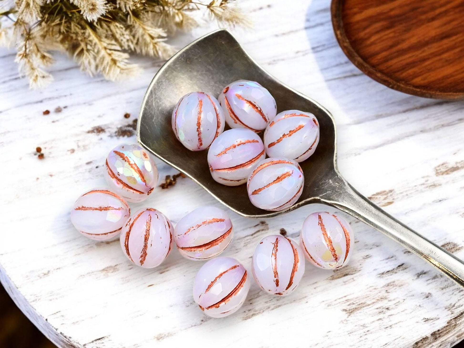 *10* 10mm Copper Washed Crystal Opaline AB Faceted Round Melon Beads