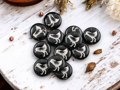 *15* 12mm Platinum Washed Jet Black Bird Coin Beads