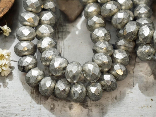 *30* 3x5mm Antique Silver Fire Polished Rondelle Beads