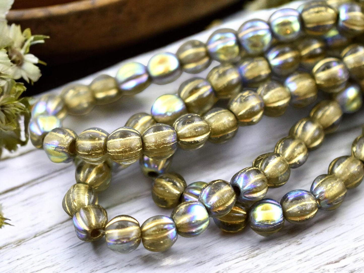 *25* 6mm Gold Washed Crystal Amber AB Large Hole Melon Beads