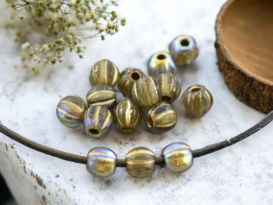 *25* 6mm Gold Washed Crystal Amber AB Large Hole Melon Beads