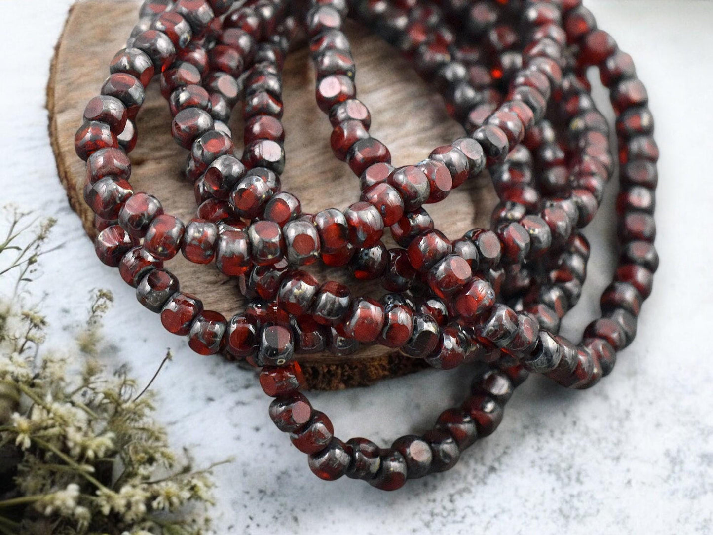 *50* 4x3mm Ruby Red Picasso Trica Beads