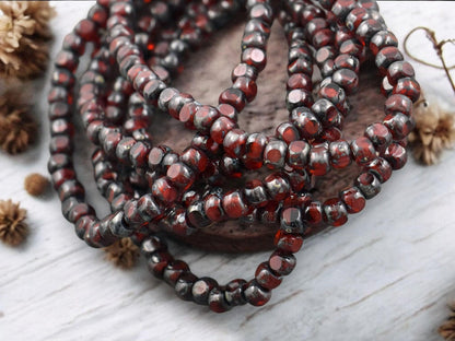 *50* 4x3mm Ruby Red Picasso Trica Beads