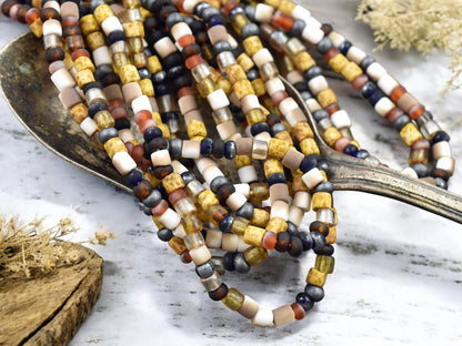 6/0 Aged Matte Honeycomb Tube Picasso Mix Seed Beads (20" Strand)