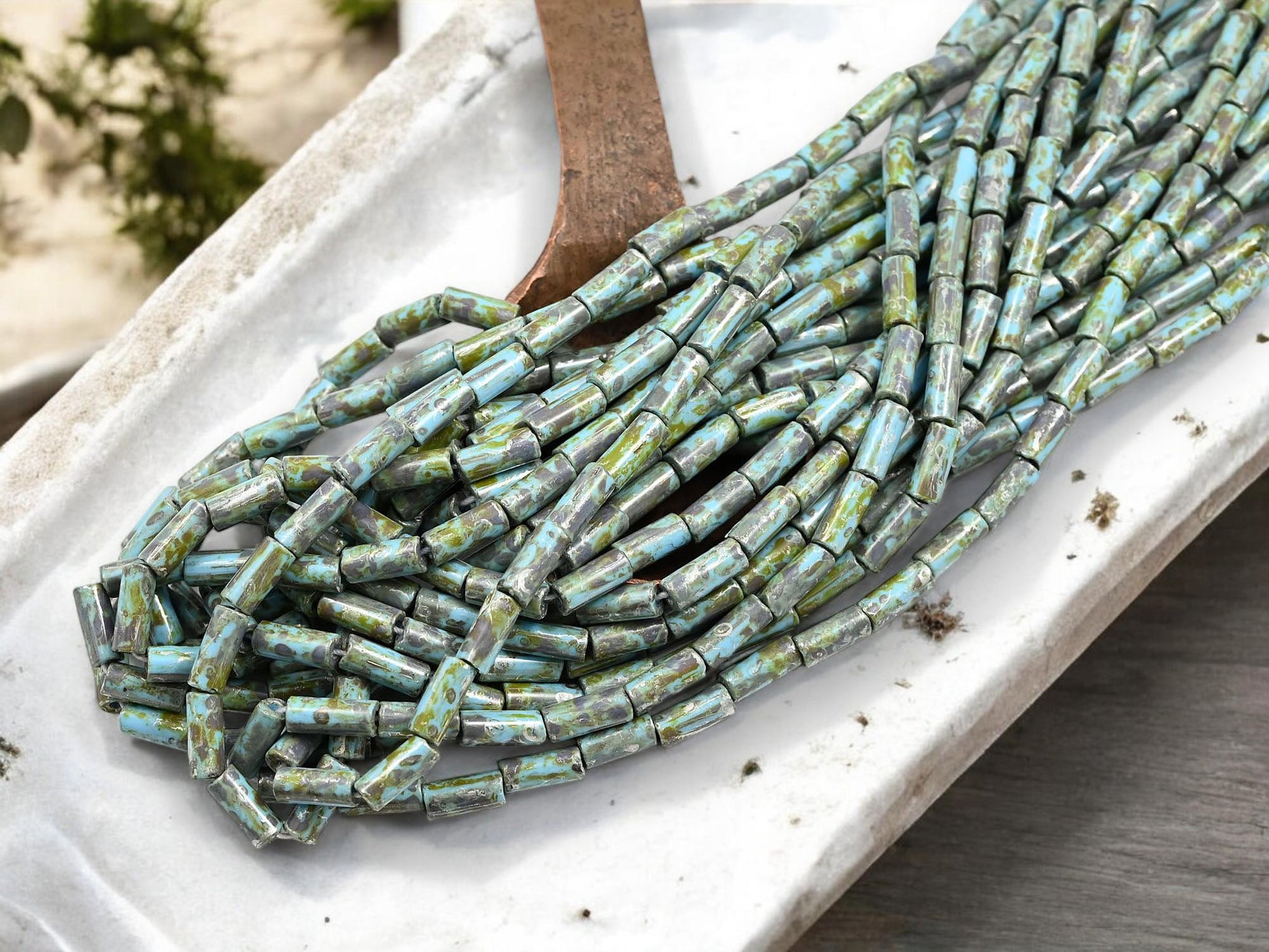 Bugle Beads - Picasso Beads - Czech Glass Beads - Seed Beads - 9x4mm - 20" Strand - (B560)