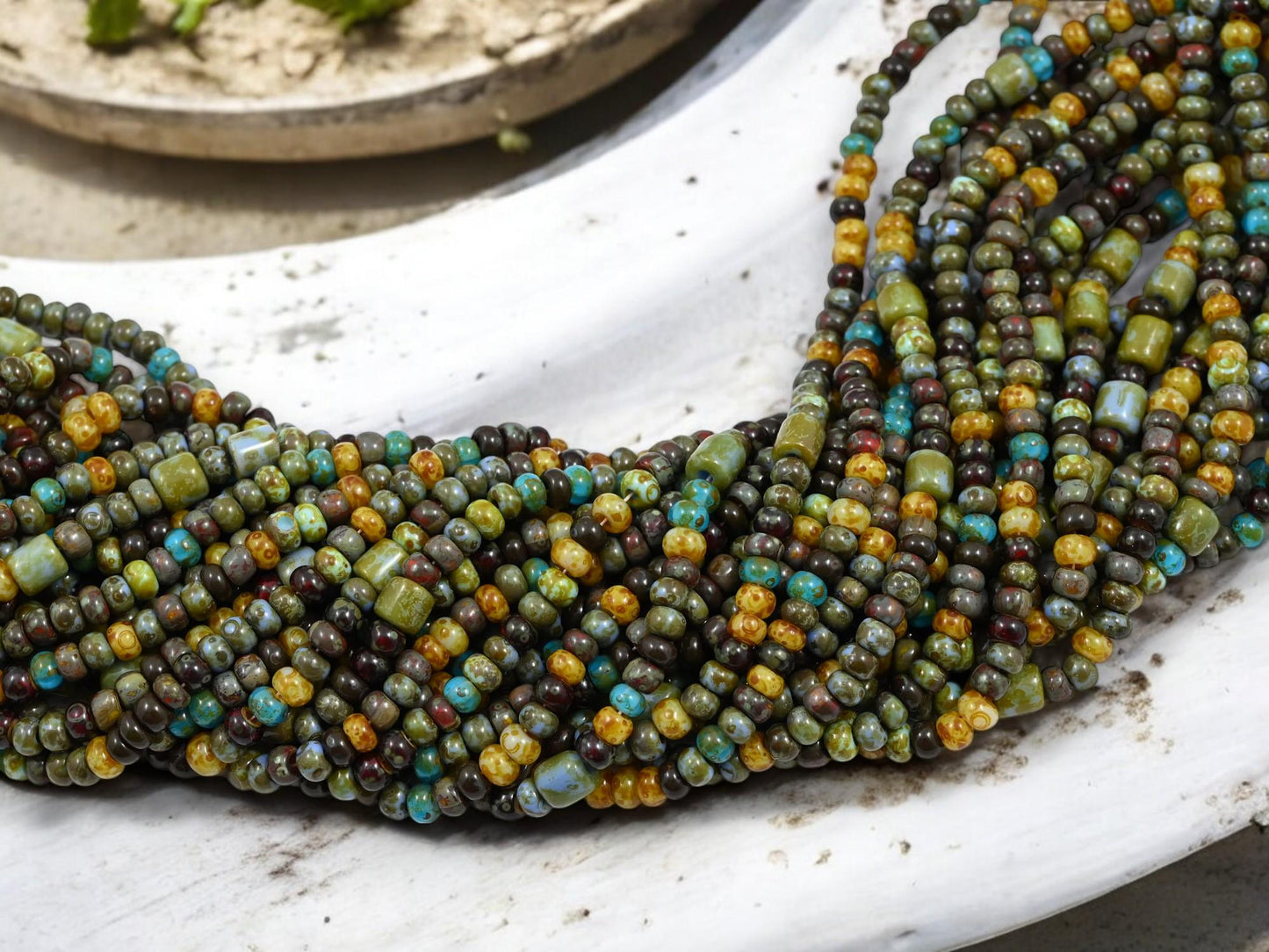 Picasso Seed Beads - Aged Picasso Beads - Czech Glass Beads - Size 6 Seed Beads - 6/0 - 20" Strand - (5993)