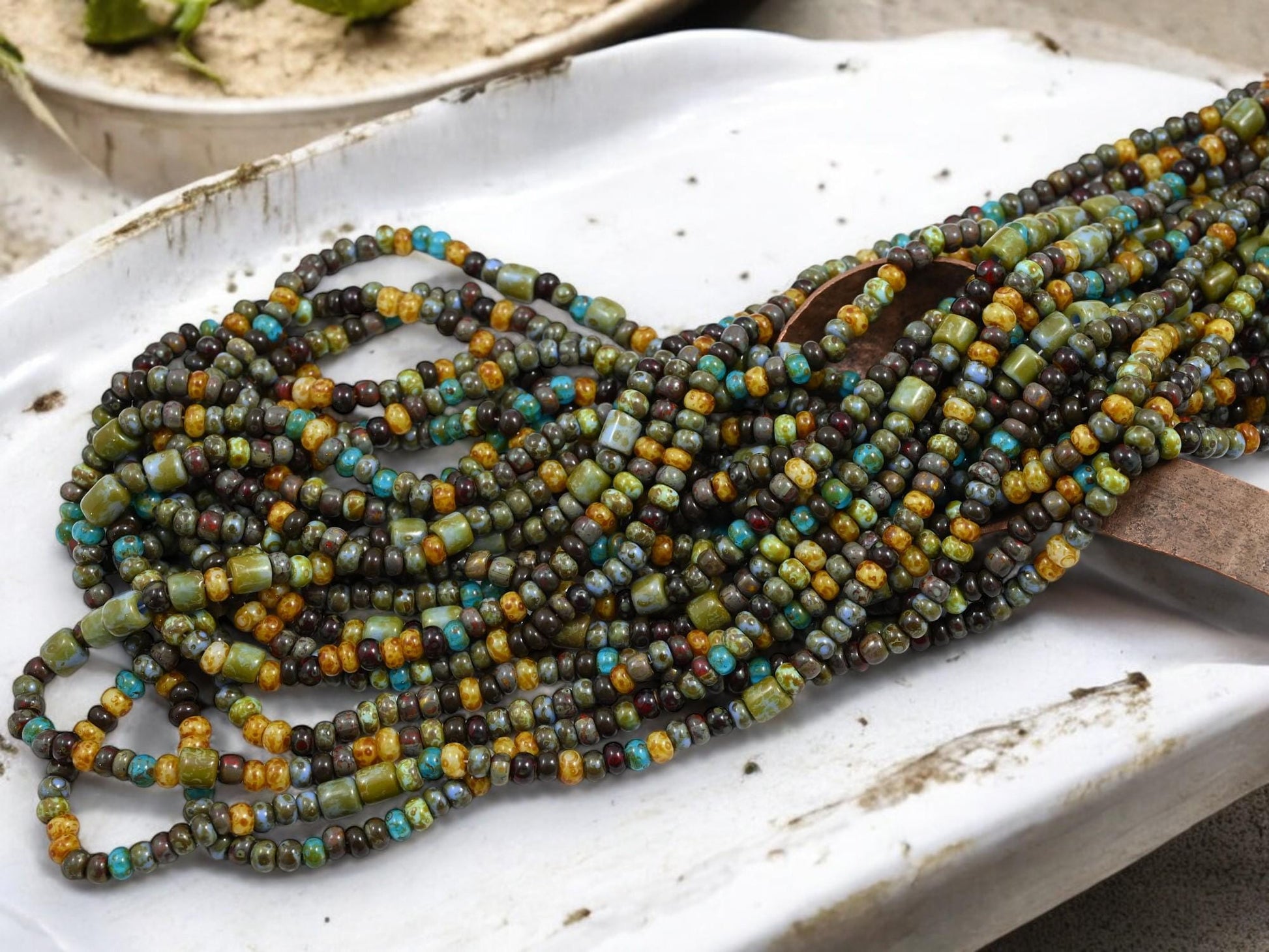 Picasso Seed Beads - Aged Picasso Beads - Czech Glass Beads - Size 6 Seed Beads - 6/0 - 20" Strand - (5993)