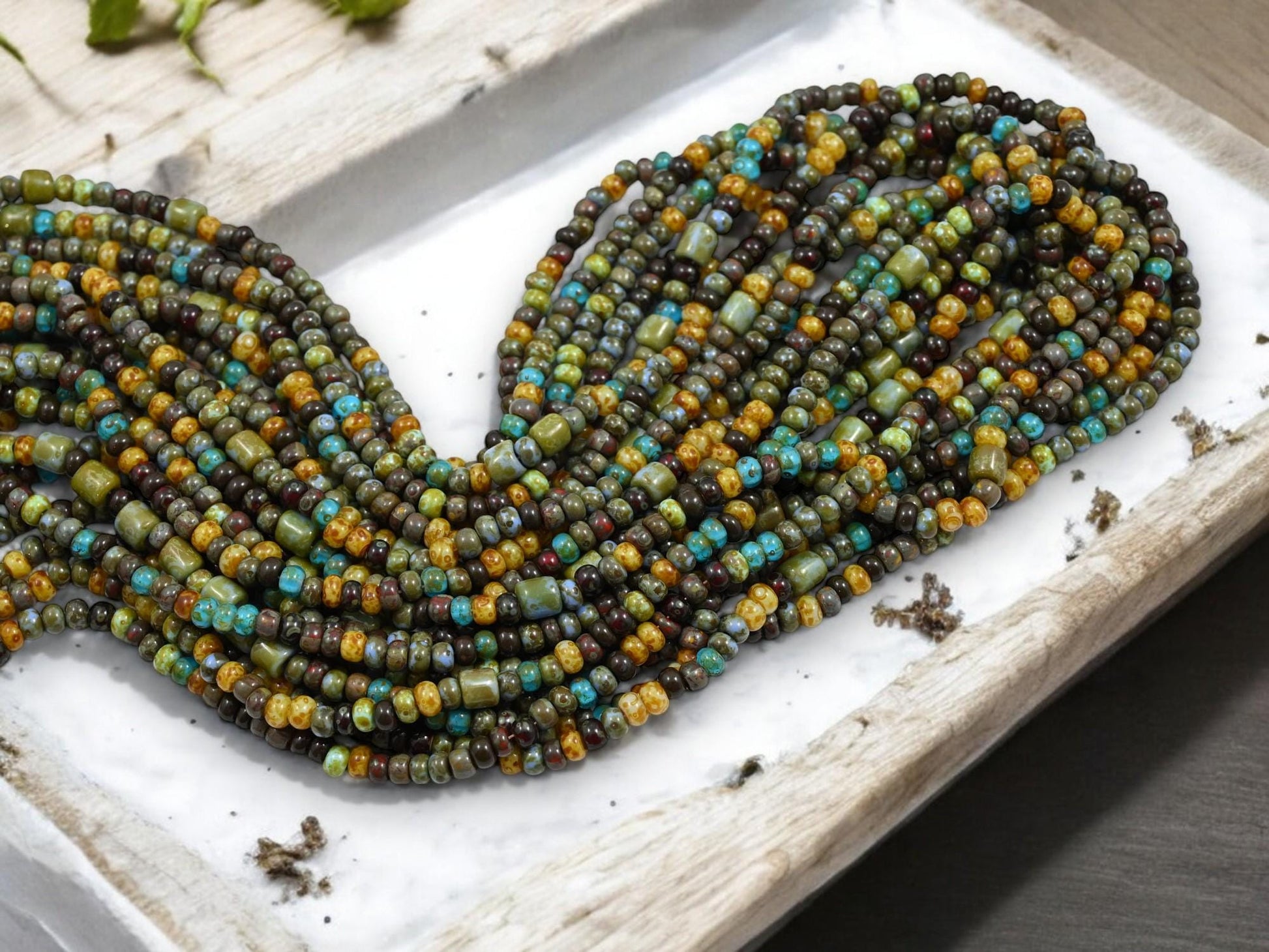 Picasso Seed Beads - Aged Picasso Beads - Czech Glass Beads - Size 6 Seed Beads - 6/0 - 20" Strand - (5993)