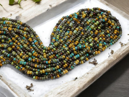 Picasso Seed Beads - Aged Picasso Beads - Czech Glass Beads - Size 6 Seed Beads - 6/0 - 20" Strand - (5993)