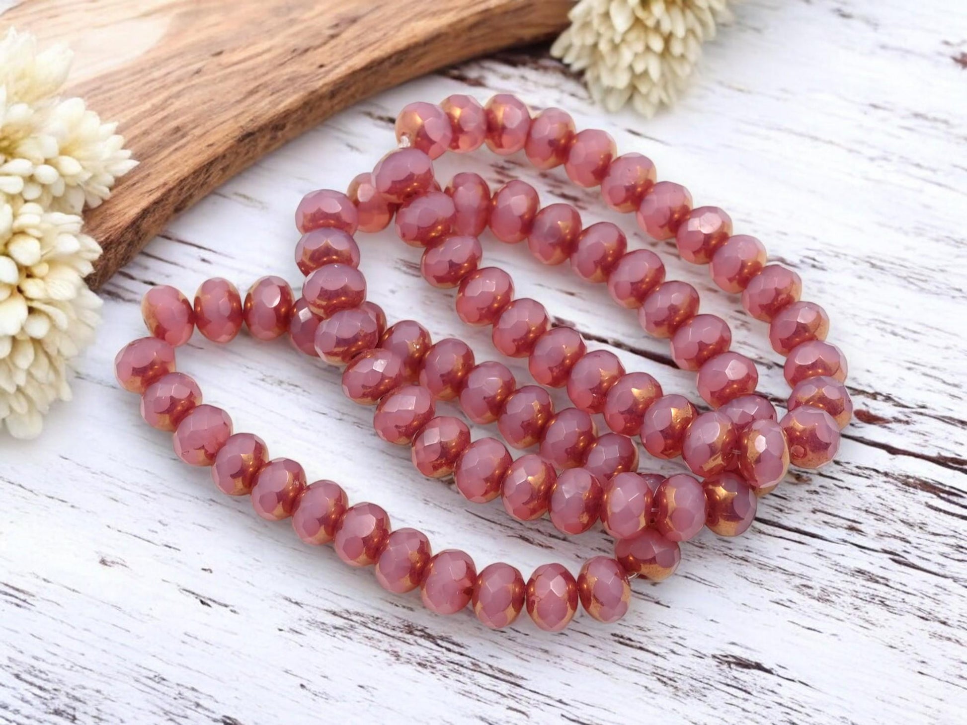 Fire Polished Beads - Rondelle Beads - Donut Beads - Pink Beads - Picasso Beads - Czech Glass Beads - 5x7mm - 25pcs - (2189)