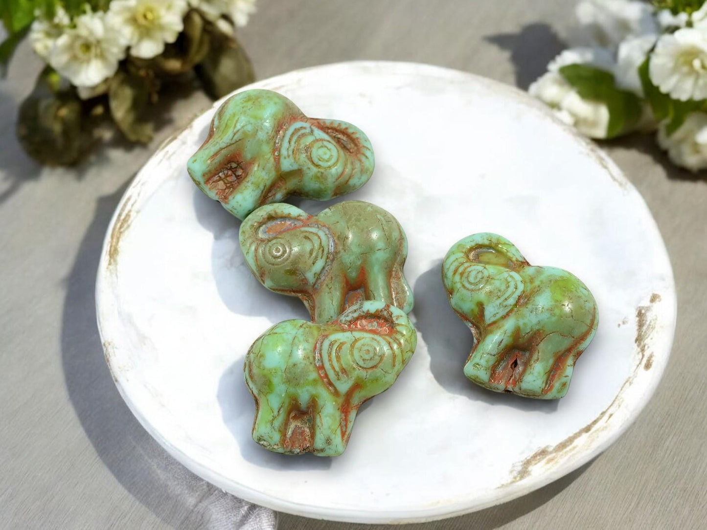 Picasso Beads - Elephant Beads - Czech Glass Beads - Elephant Pendant - Lucky Elephant - Elephant Charm - 21x20mm - 4pcs - (A114)