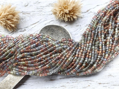 Bugle Beads - Aged Picasso Beads - Tube Beads - Czech Glass Beads - Seed Beads - 3mm - 20" Strand - (A367)