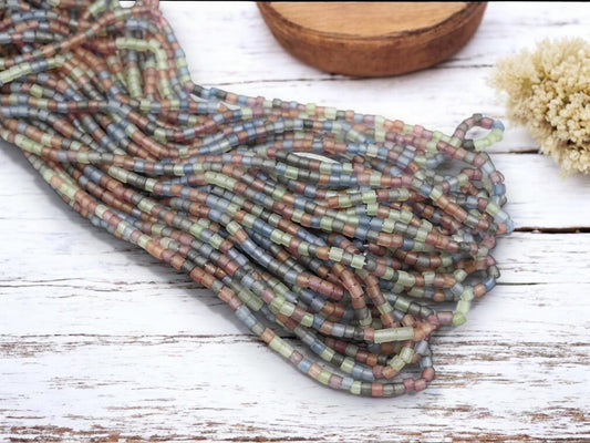 Bugle Beads - Aged Picasso Beads - Tube Beads - Czech Glass Beads - Seed Beads - 3mm - 20" Strand - (6149)