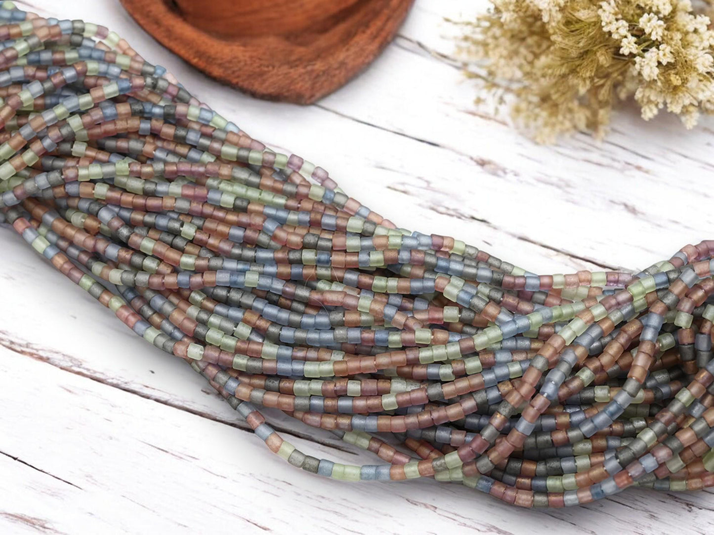 Bugle Beads - Aged Picasso Beads - Tube Beads - Czech Glass Beads - Seed Beads - 3mm - 20" Strand - (6149)