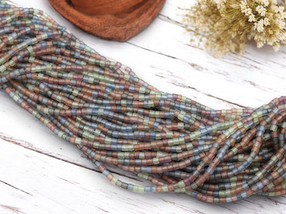 Bugle Beads - Aged Picasso Beads - Tube Beads - Czech Glass Beads - Seed Beads - 3mm - 20" Strand - (6149)