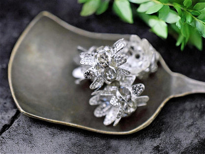 *10* 10x8mm Silver Crystal Rhinestone Double Sided Bead Caps