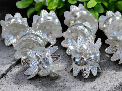 *10* 10x8mm Silver Crystal Rhinestone Double Sided Bead Caps