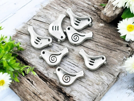 *50* 9x15mm Antique Silver Bird Beads