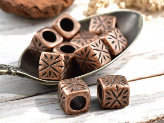 *20* 9mm Antique Copper Large Hole Rounded Cube Beads