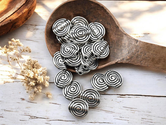 *50* 11mm Antique Silver Circle Of Life Coin Beads