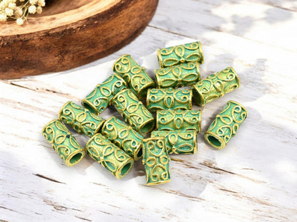 Metal Beads - Patina Beads - Gold Beads - Tube Beads - Spacer Beads - Metal Spacers - 11x6mm - 30pcs - (4054)