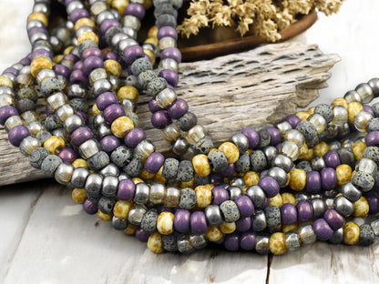 2/0 Aged Imperial Purple Picasso Mix Seed Beads (21" Strand)