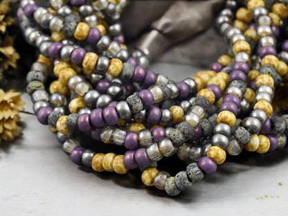 2/0 Aged Imperial Purple Picasso Mix Seed Beads (21" Strand)