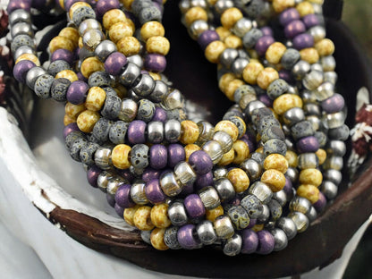 2/0 Aged Imperial Purple Picasso Mix Seed Beads (21" Strand)