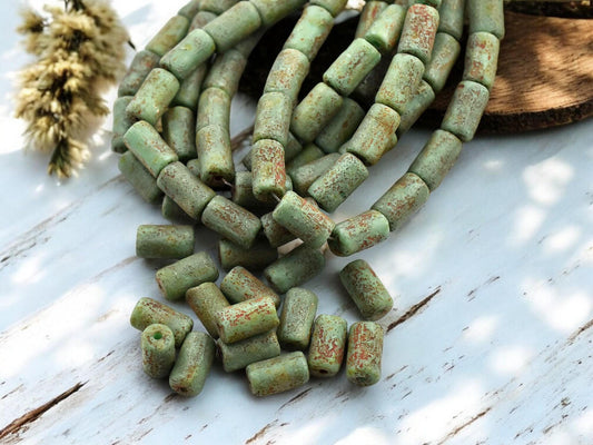 *16* 9x5mm Etched Turquoise Picasso Tube Beads