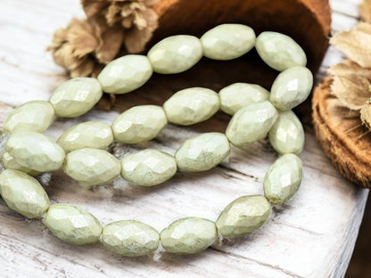 *12* 12x8mm Silver Merucry Washed Ivory Fire Polished Faceted Oval Beads